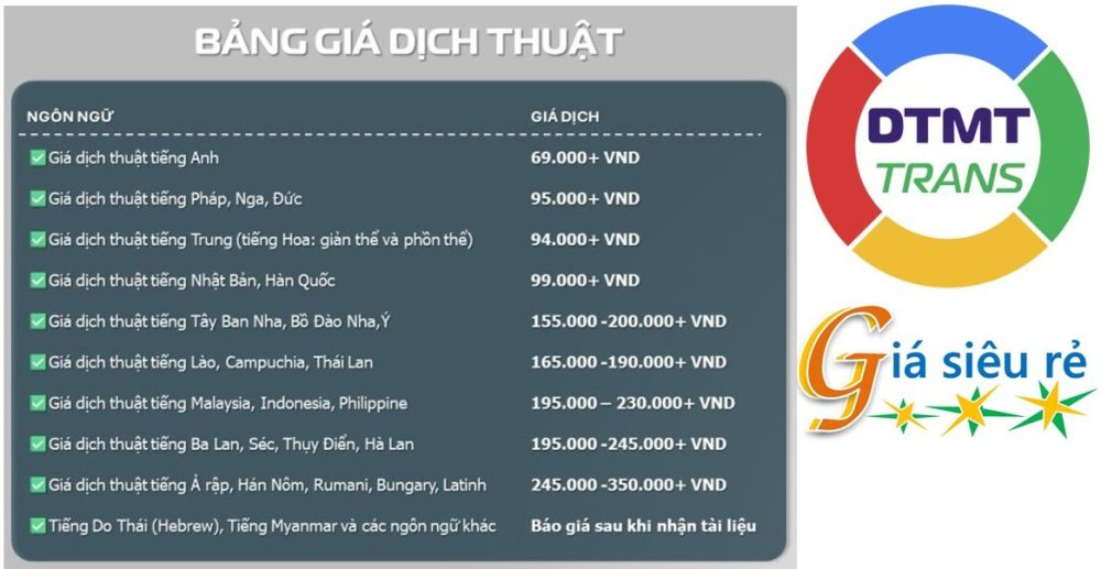 Báo giá dịch thuật 1 trang A4 - DTMT